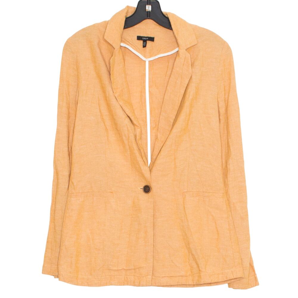 Linen Blend Blazer Lightweight Minimalist Work Coastal Summer Orange XS Drew